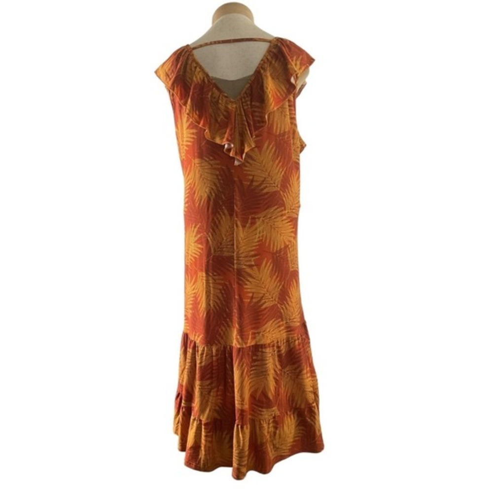 Mlle Gabrielle Womens 3X Orange Tropical Palm Tiered Boho Midi Sundress - Picture 5 of 11